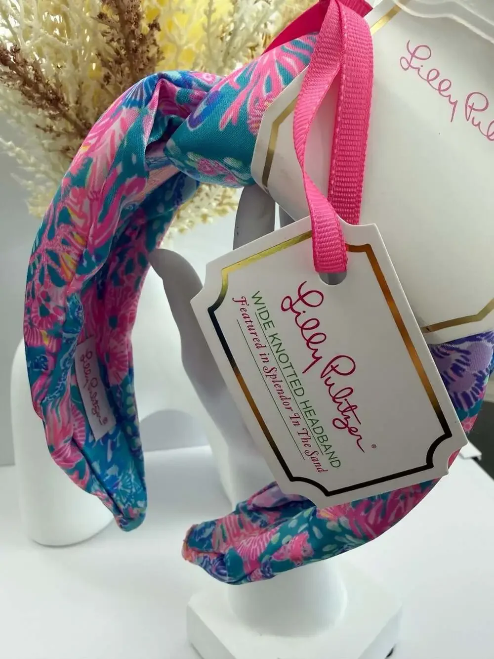 Lilly Pulitzer Splendor In The Sand Wide Knotted Headband Satin Pink Blue NEW